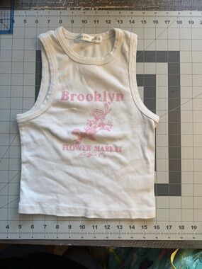 Altar'd State White Ribbed Tank with Pink Brooklyn Floral Graphic